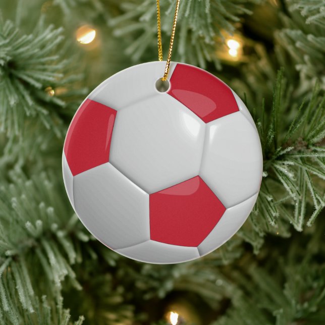 Soccer Ball | Dark Red Ceramic Ornament (Tree)