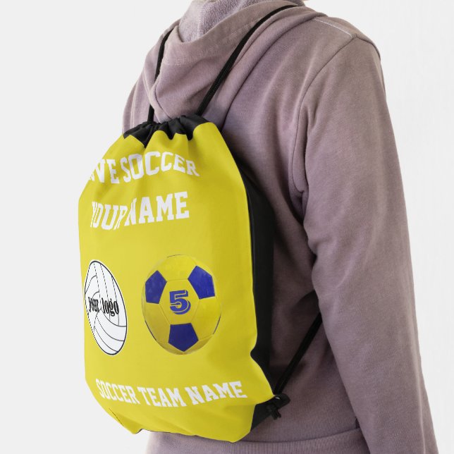 Soccer ball drawstring backpack soccer bag yellow  (Insitu)