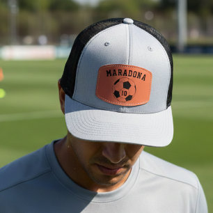 Soccer Ball Fan Club Team Name and Number Gift Leather Patch Hat