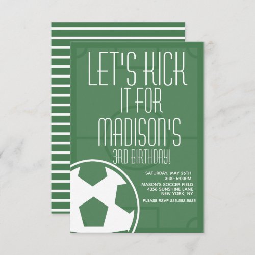 Soccer Ball Field Kick Striped Any Age Birthday In Invitation