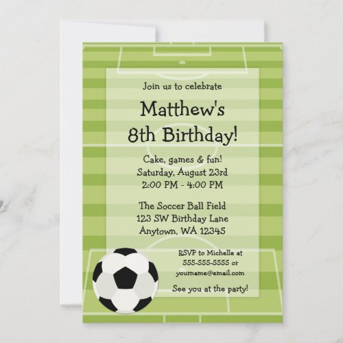 Soccer Ball Field Kids Birthday Party Custom Invites