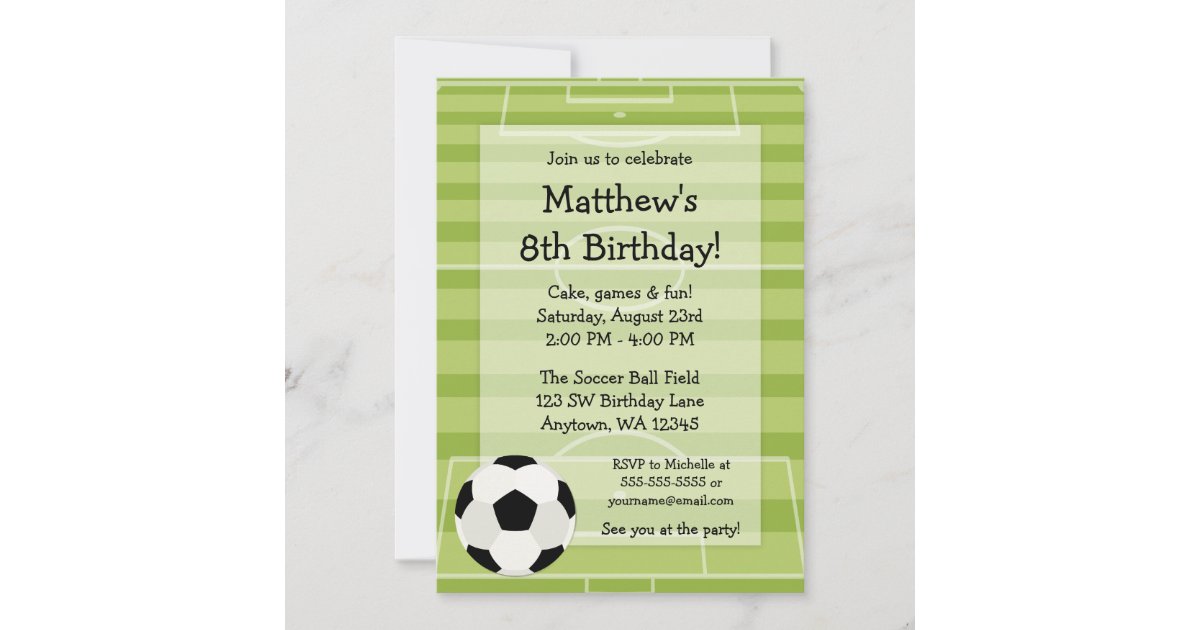 Soccer Ball Field Kids Birthday Party Invitation | Zazzle