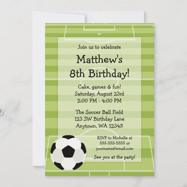 Soccer Ball Field Kids Birthday Party Invitation (Front)