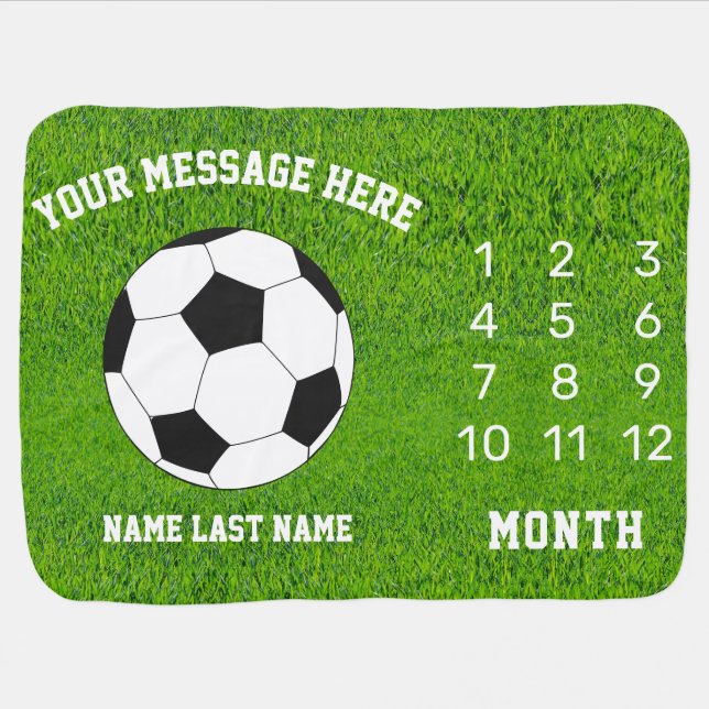Soccer ball & field milestone baby blanket (Horizontal)