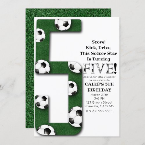 Soccer Ball Five 5 5th Birthday Party Invitation