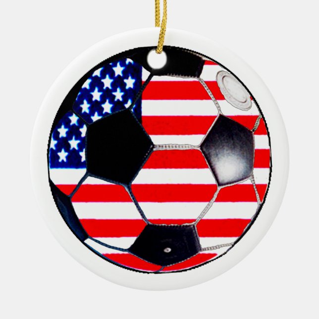 Soccer Ball Flag USA The MUSEUM Gifts Ceramic Ornament (Front)