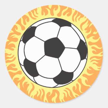 Soccer Ball Flames Design Classic Round Sticker by sports_shop at Zazzle