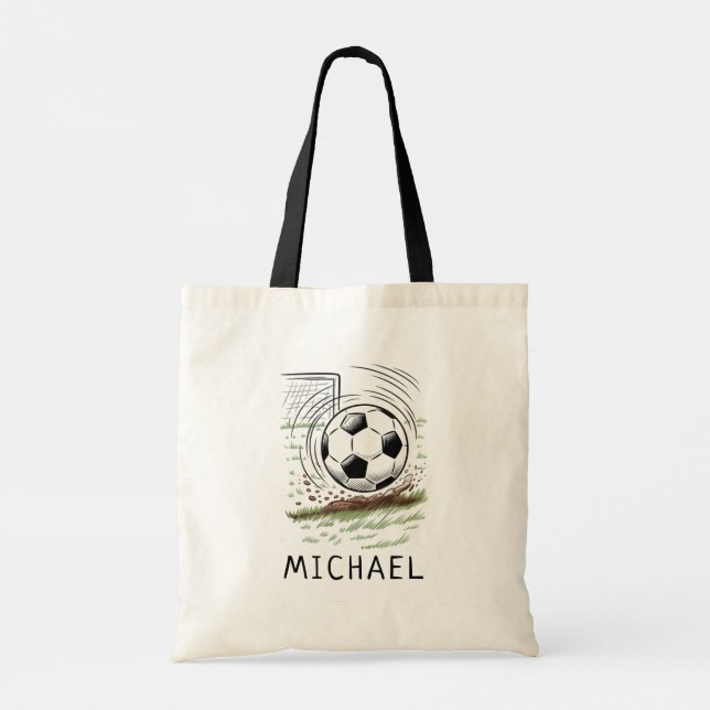 Soccer Ball Football Add Your Name Personalized Tote Bag (Back)