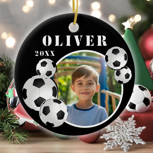 Soccer Ball Football Black Sports Photo Ceramic Ornament