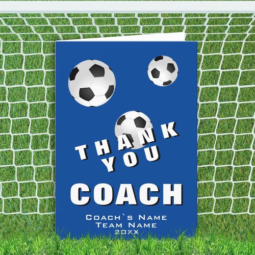 Soccer Ball Football Blue Thank you Coach Card