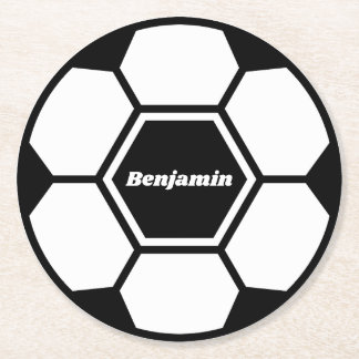 Soccer ball football custom name classic round paper coaster