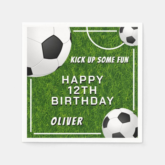 Soccer Ball Football Grass Sports Kids Birthday Napkins (Front)