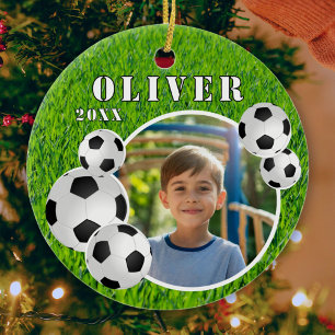 Soccer Ball Football Grass Sports Photo Ceramic Ornament