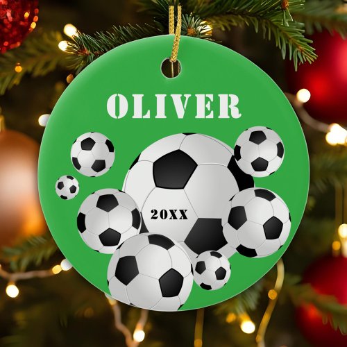 Soccer Ball Football Green Sports Kids Keepsake Ceramic Ornament