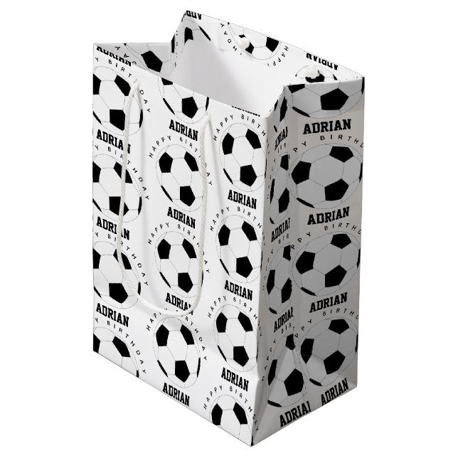 Soccer Ball Football Personalized Name Birthday Medium Gift Bag (Front Angled)