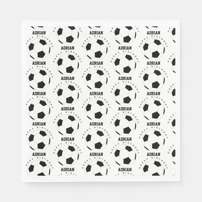 Soccer Ball Football Personalized Name Birthday  Napkins (Front)