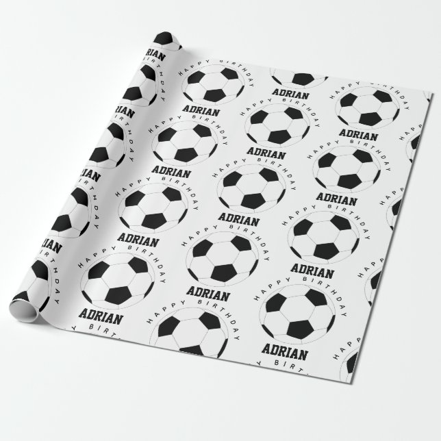 Soccer Ball Football Personalized Name Birthday Wrapping Paper (Unrolled)