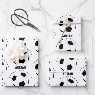 Soccer Ball Football Personalized Name Birthday Wrapping Paper Sheets