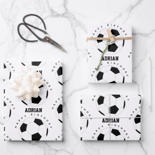 Soccer Ball Football Personalized Name Birthday Wrapping Paper Sheets