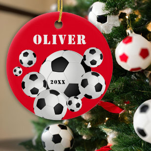 Soccer Ball Football Red Sports Kids Ceramic Ornament