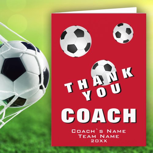 Soccer Ball Football Red Thank you Coach Card