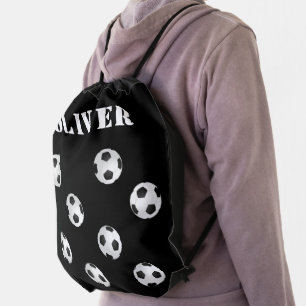 Soccer Ball Football Soccer Black Pattern Kids Drawstring Bag