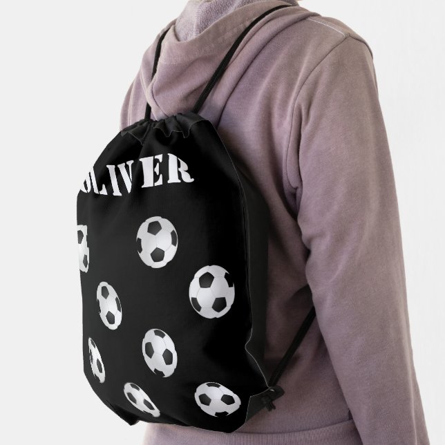 Soccer Ball Football Soccer Black Pattern Kids Drawstring Bag (Insitu)
