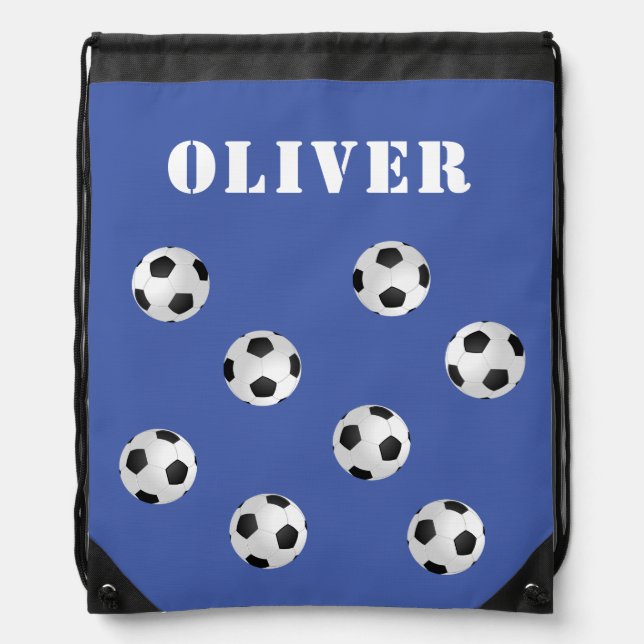 Soccer Ball Football Soccer Blue Pattern Kids Drawstring Bag (Front)