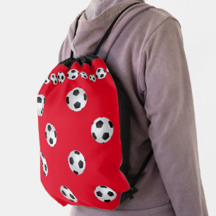 Soccer Ball Football Soccer Red Pattern Kids Drawstring Bag