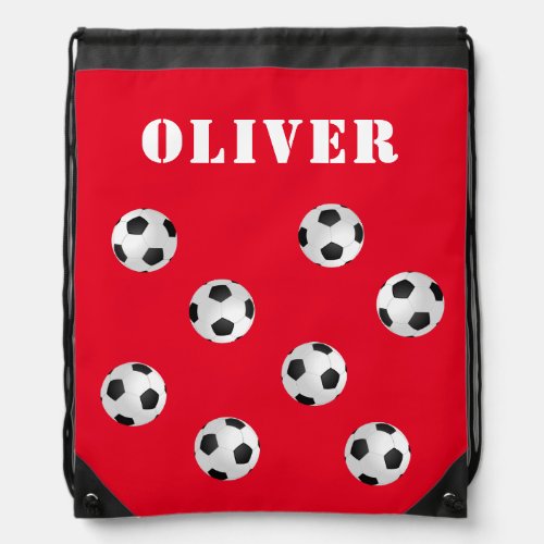Soccer Ball Football Soccer Red Pattern Kids Drawstring Bag
