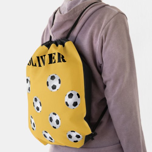 Soccer Ball Football Soccer Yellow Pattern Kids Drawstring Bag