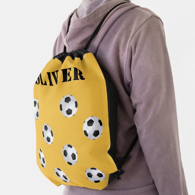 Soccer Ball Football Soccer Yellow Pattern Kids Drawstring Bag (Insitu)