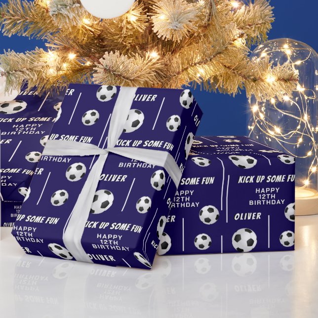 Soccer Ball Football Sports Kids Birthday Party Wrapping Paper (Holidays)