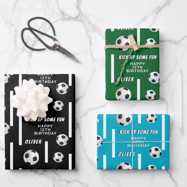 Soccer Ball Football Sports Kids Birthday Party Wrapping Paper Sheets (Front)