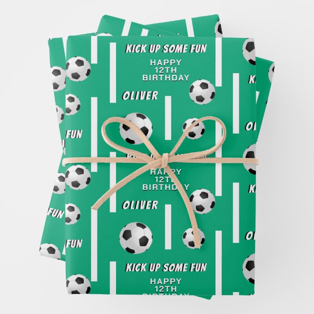 Soccer Ball Football Sports Kids Birthday Party Wrapping Paper Sheets (In situ)
