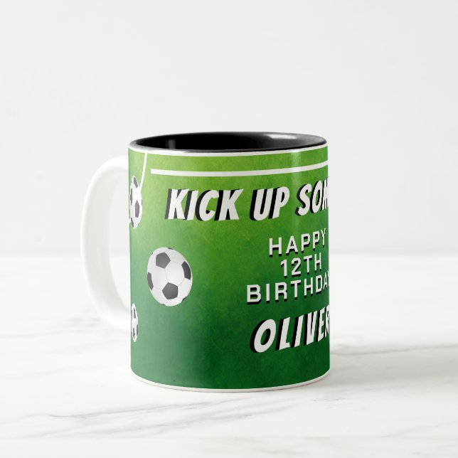 Soccer Ball Football Sports Kids Birthday Two-Tone Coffee Mug (Front Left)
