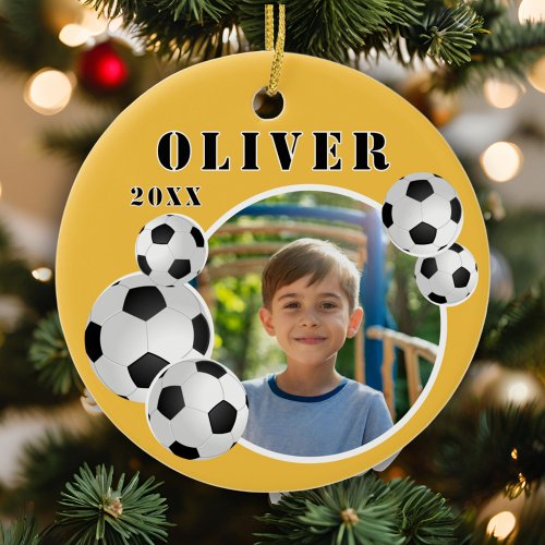 Soccer Ball Football Yellow Sports Photo Ceramic Ornament