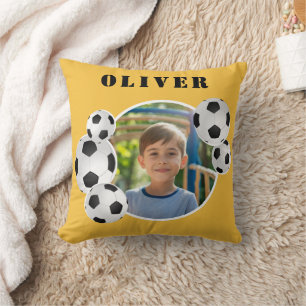 Soccer Ball Football Yellow Sports Photo Throw Pillow