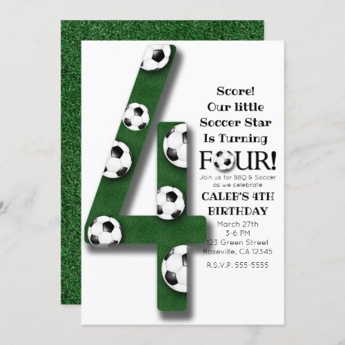 Soccer Ball Four 4 4th Birthday Party Invitation