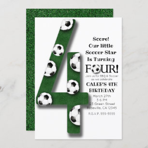 Soccer Ball Four 4 4th Birthday Party Invitation