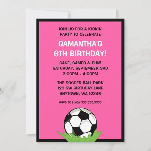 Soccer Ball Girl Pink Birthday Party Invitation