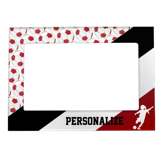 Soccer Ball Girl Player | Dark Red Magnetic Frame (Front)