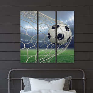 Soccer Ball Goal Net Stadium Action Triptych