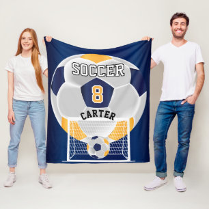 Soccer Ball - Golden Yellow, White and Blue Fleece Blanket
