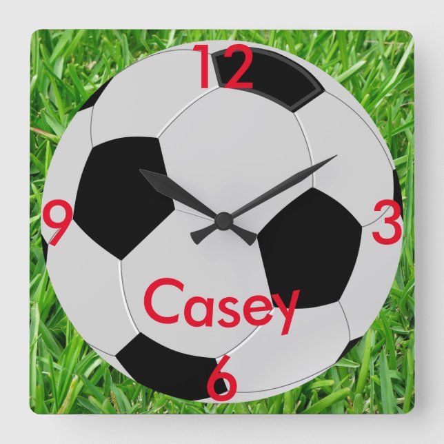 Soccer Ball Grass Name Wall Clock (Front)