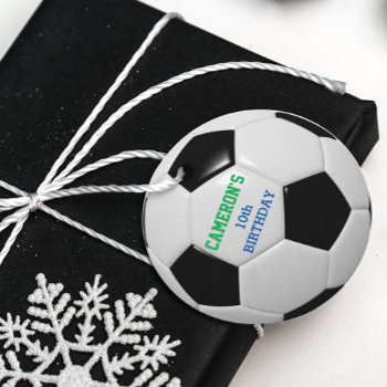 Soccer Ball Green And Blue Favor Tags by VisionsandVerses at Zazzle