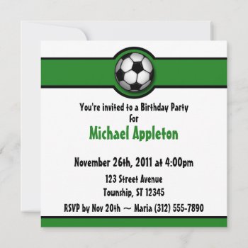 Soccer Ball Green Birthday Invitations by Birthday_Delight at Zazzle