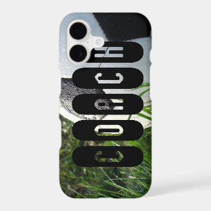 Soccer Ball Green Grass Coach Text iPhone 17 Case