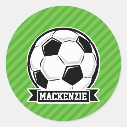 Soccer Ball Green Stripes Classic Round Sticker