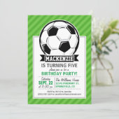 Soccer Ball; Green Stripes Invitation (Standing Front)